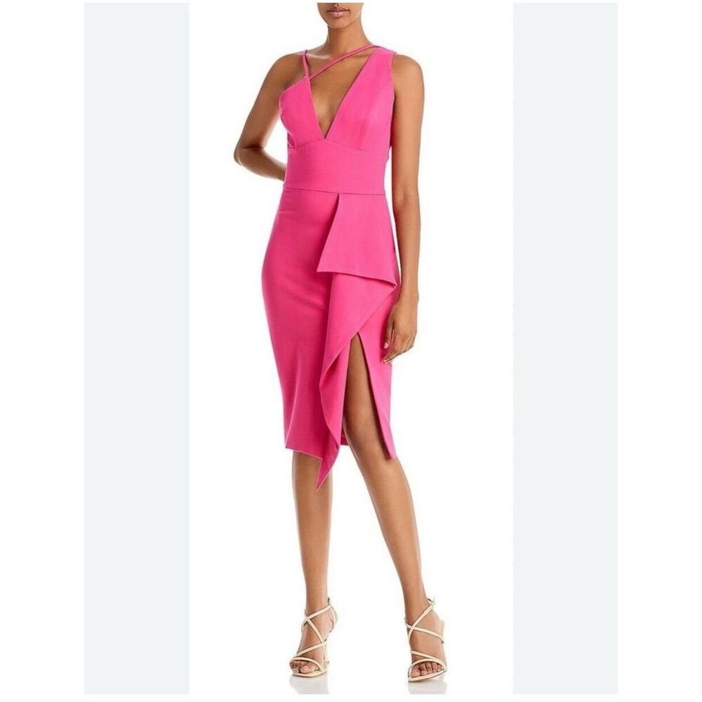 NWT Lavish Alice Plunge Midi Party Sheath Dress Hot Pink Barbie Women’s US 4 UK8